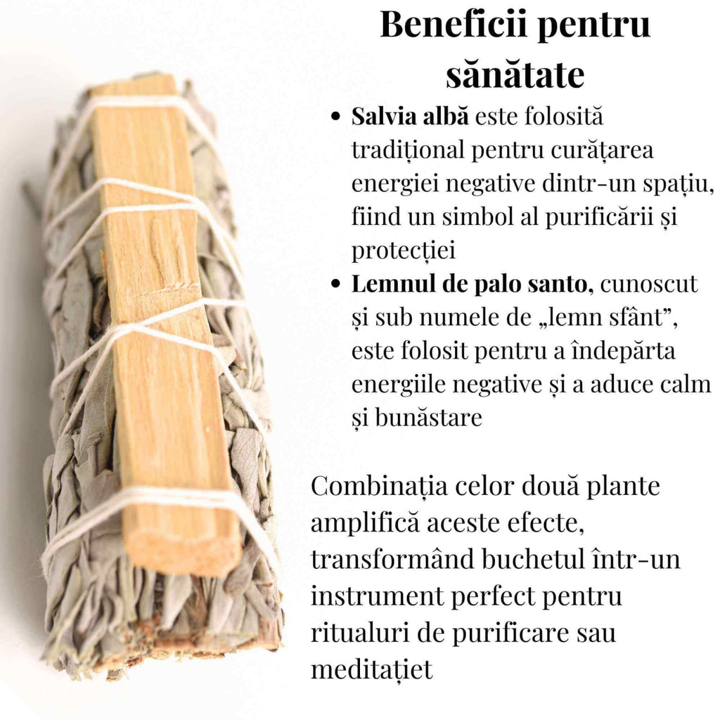 Buchet Salvie Alba California cu lemn Palo Santo – Purificare si Energie Pozitiva