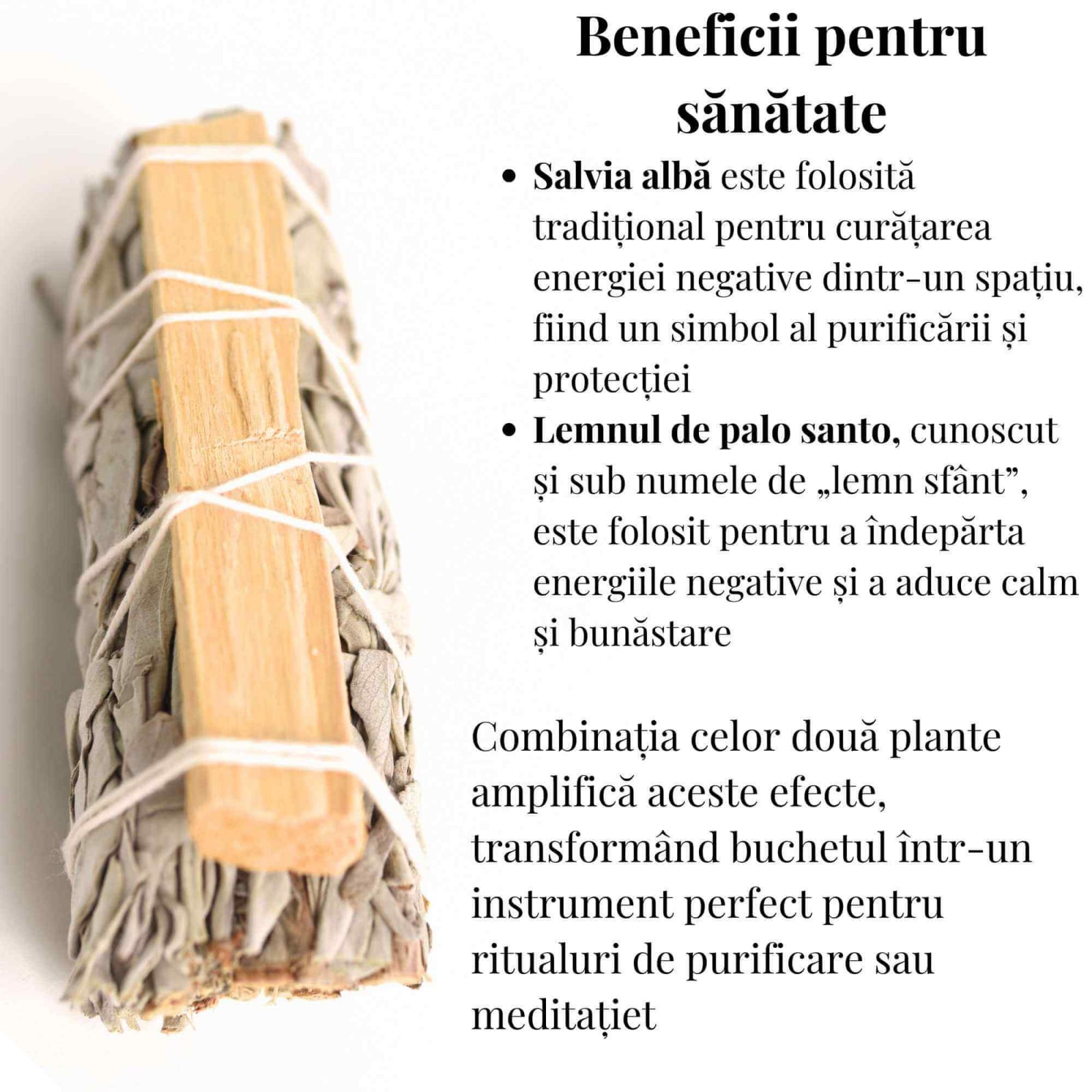 Buchet Salvie Alba California cu lemn Palo Santo – Purificare si Energie Pozitiva