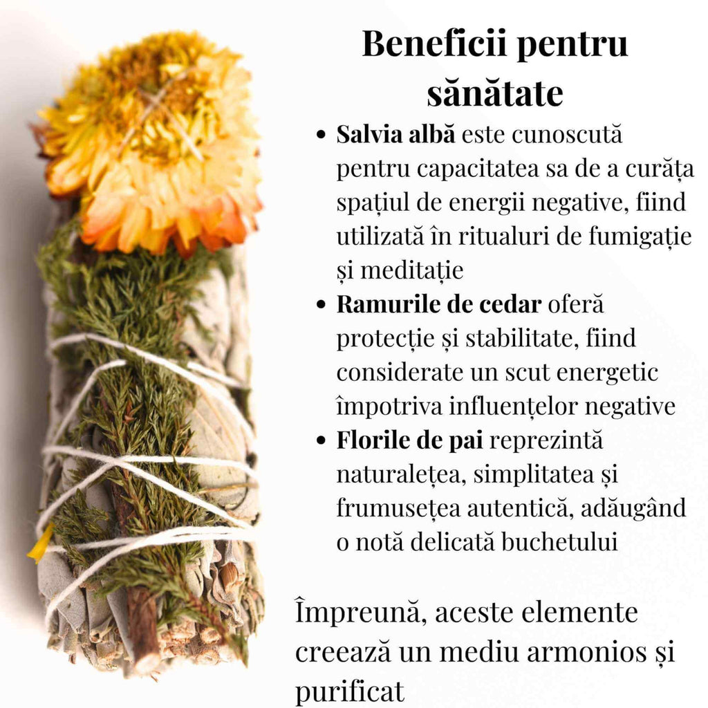 Buchet Salvie Alba California cu Cedru si Flori de Paie