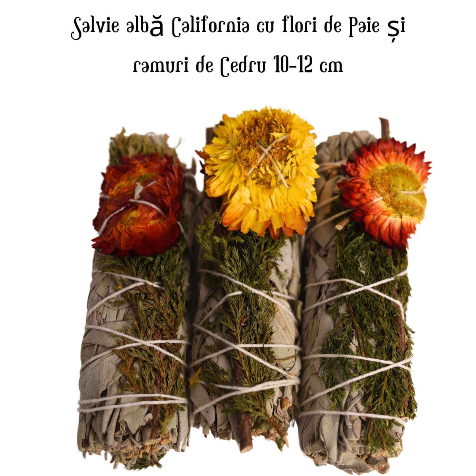 Buchet Salvie Alba California cu Cedru si Flori de Paie