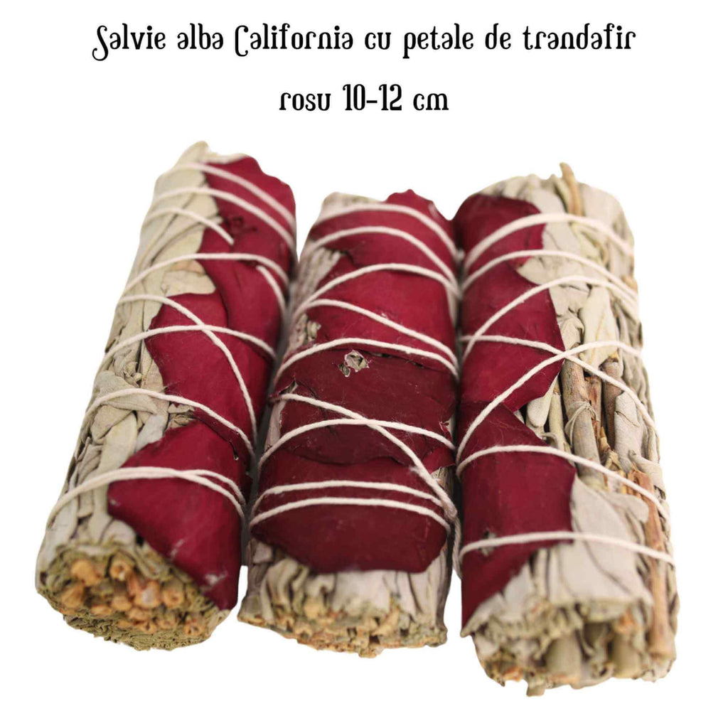 Buchet Salvie Alba California cu Petale de Trandafir Rosu – Purificare si Iubire