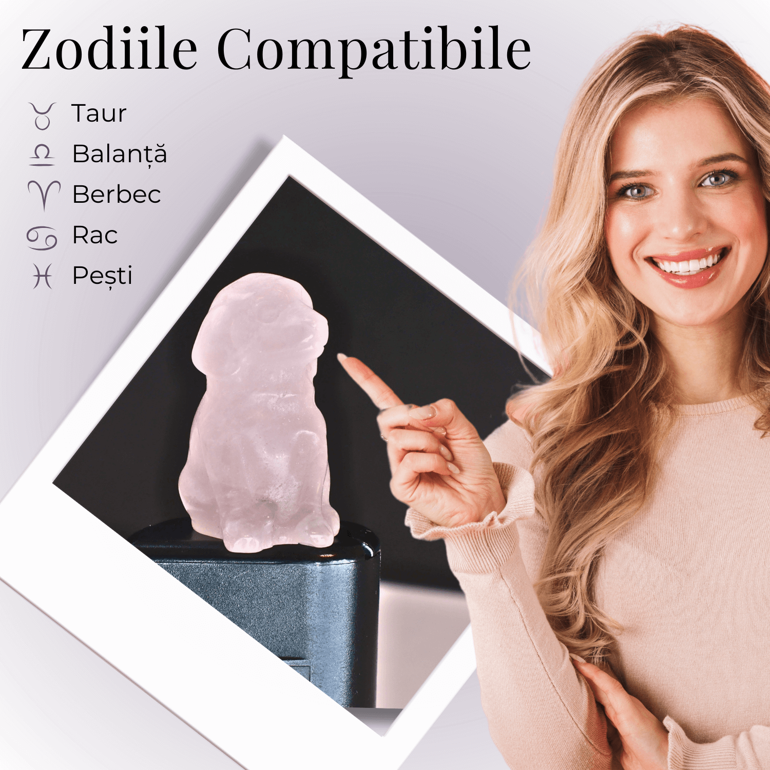 Figurina Artizanala 30mm Catelus din Cuart Roz