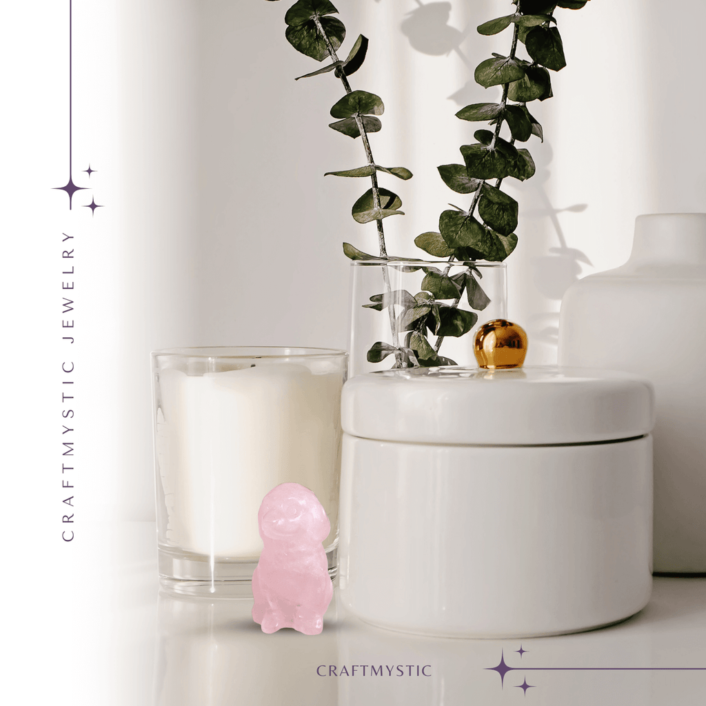 Figurina Artizanala 30mm Catelus din Cuart Roz