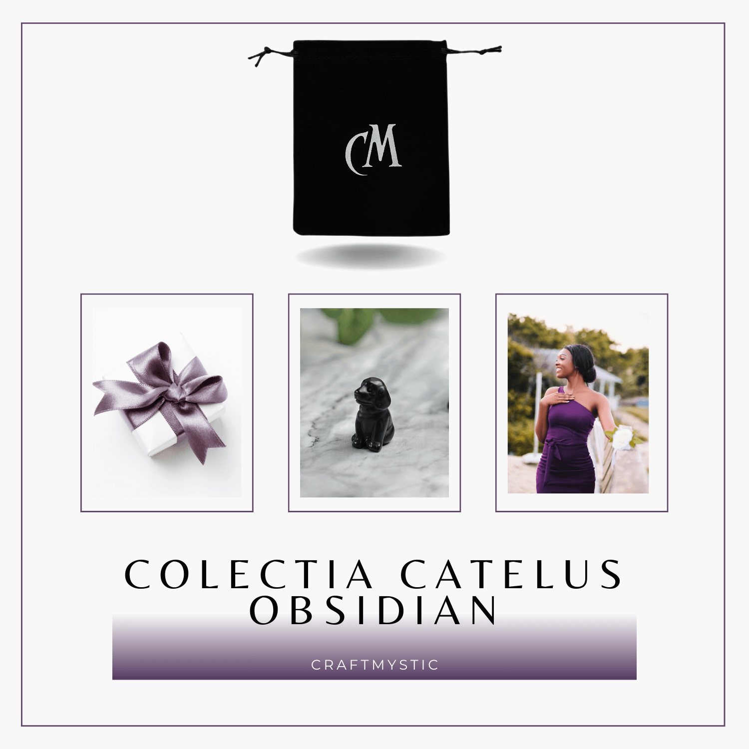 Figurina Artizanala 30mm Catelus din Obsidian