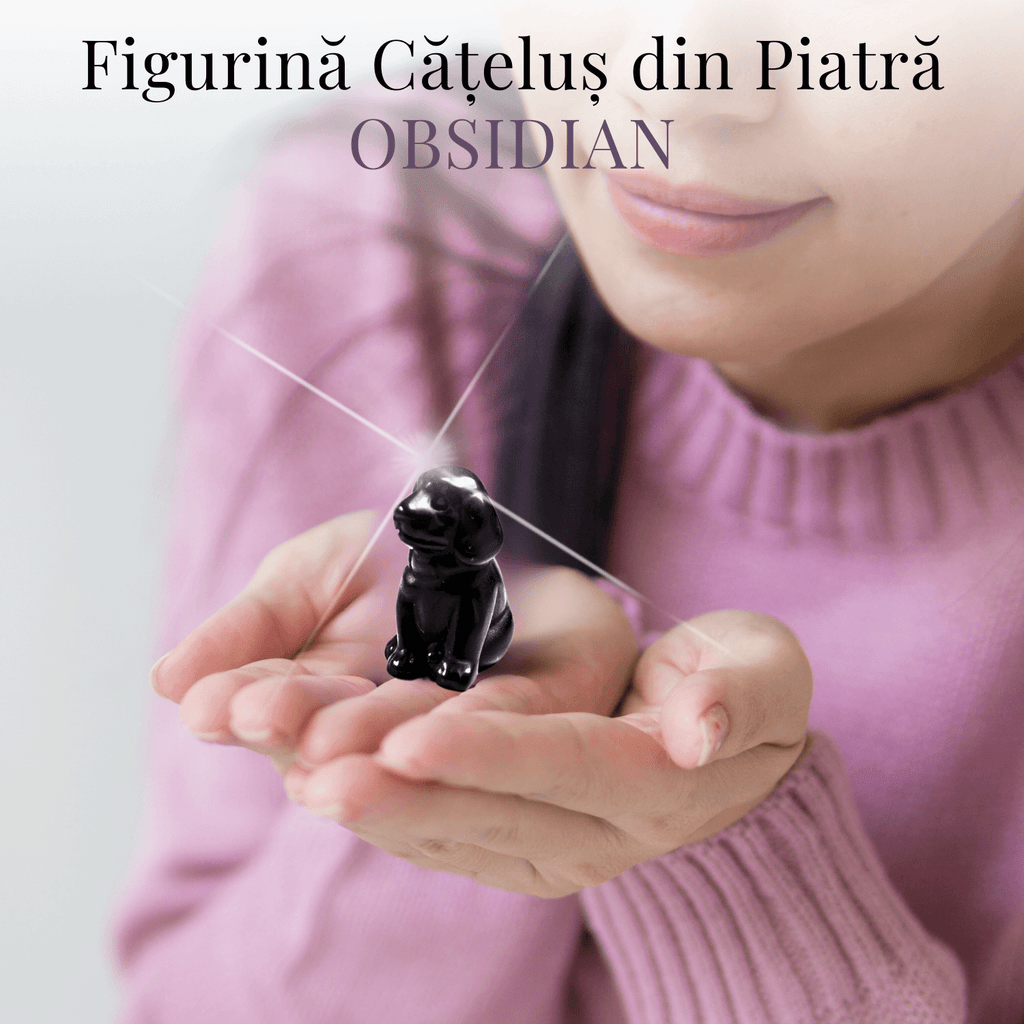 Figurina Artizanala 30mm Catelus din Obsidian