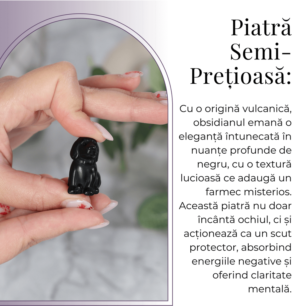 Figurina Artizanala 30mm Catelus din Obsidian