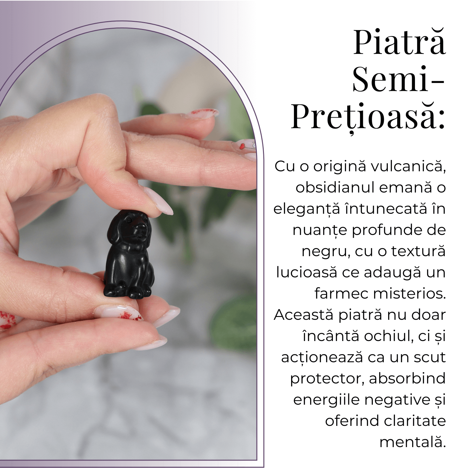 Figurina Artizanala 30mm Catelus din Obsidian