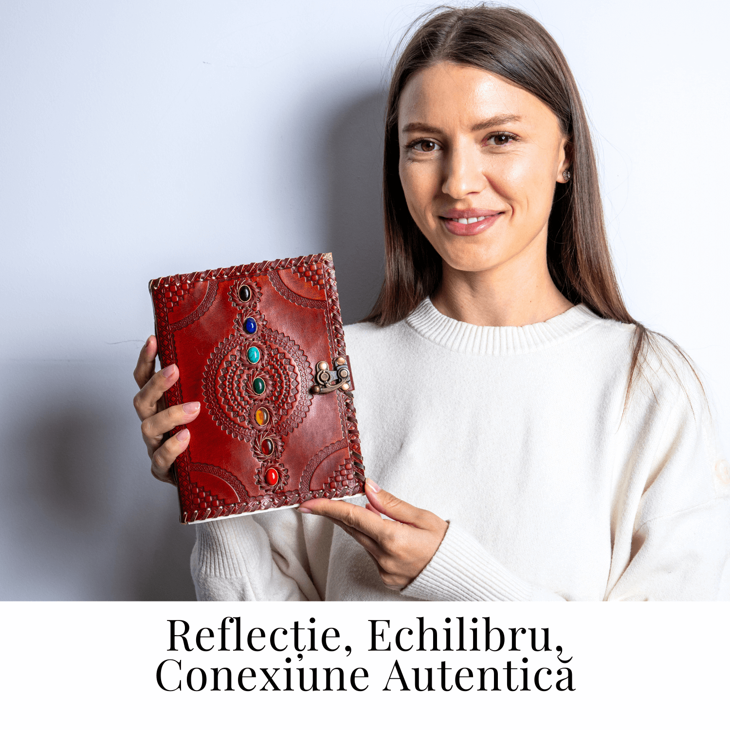 Calatorie interioara in stil vintage – Jurnal din piele naturala cu pietre pentru 7 chakre si hartie de bumbac alba
