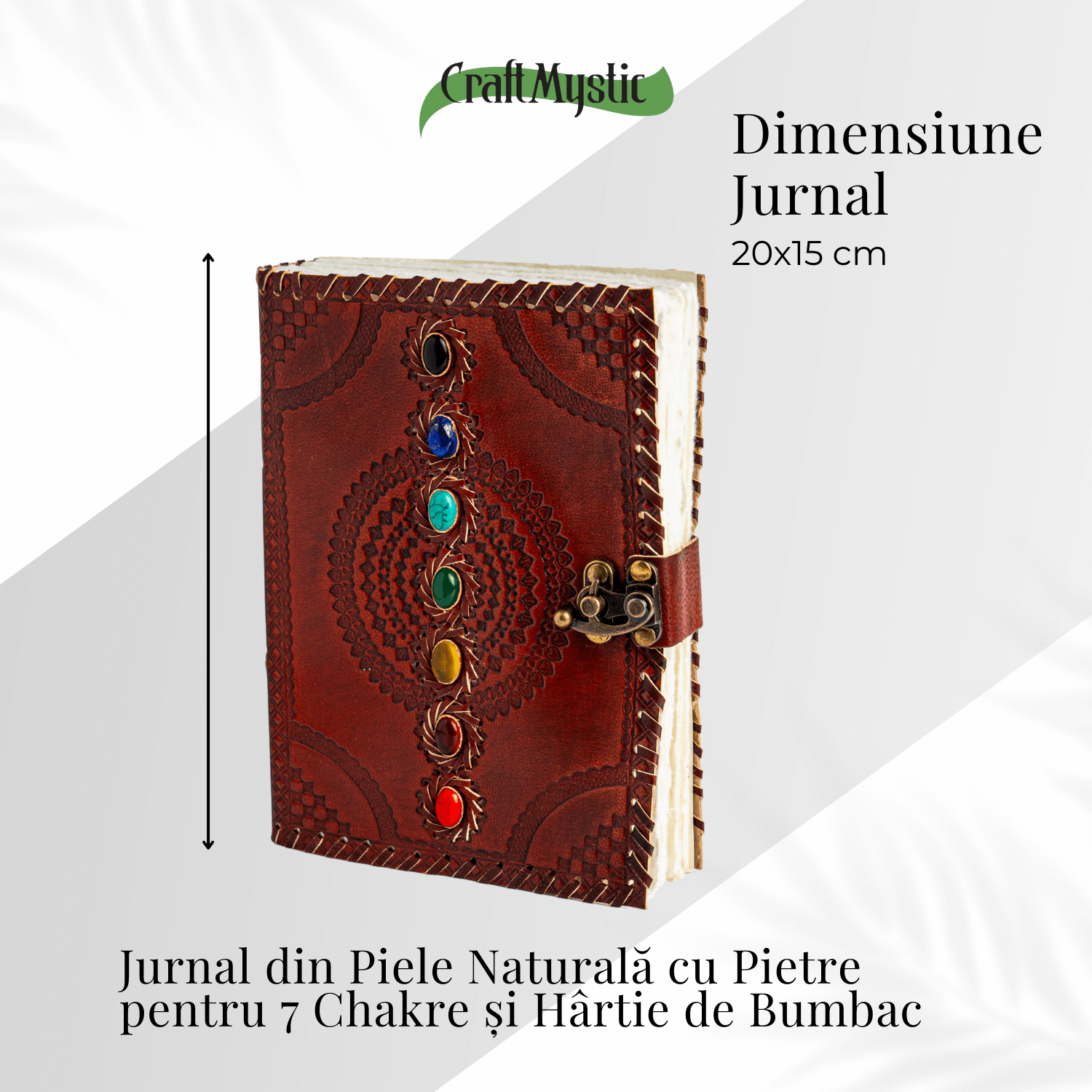 Calatorie interioara in stil vintage – Jurnal din piele naturala cu pietre pentru 7 chakre si hartie de bumbac alba