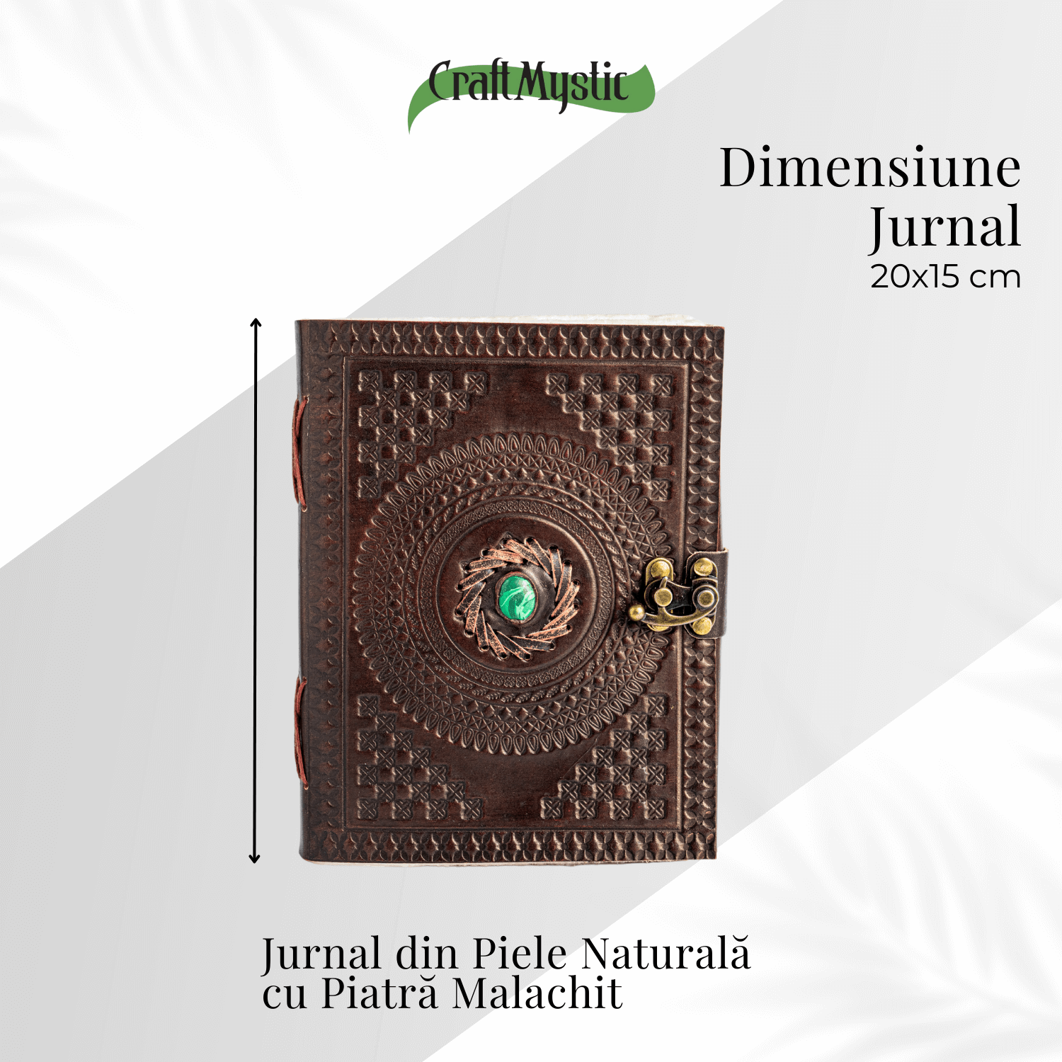 Jurnal din piele naturala cu piatra Malachit – Talisman pentru echilibru si claritate interioara
