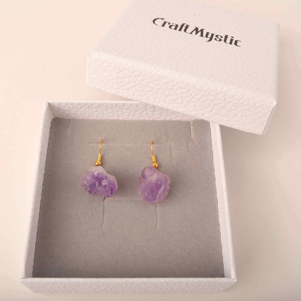 Cercei cu cristal vindecator ametist brut pentru femei | Bijuterii cu metal placat auriu pentru constientizare si pace spirituala