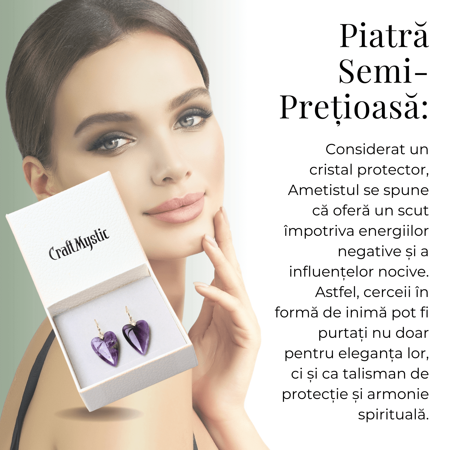 Cercei Aurii in Forma de Inima cu Cristal de Ametist
