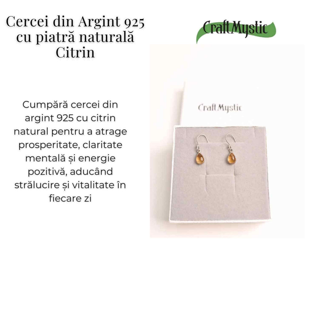 Cercei Argint 925 cu Citrin Natural forma de lacrima- Energie și Prosperitate