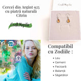 Cercei Argint 925 cu Citrin Natural forma de lacrima- Energie și Prosperitate