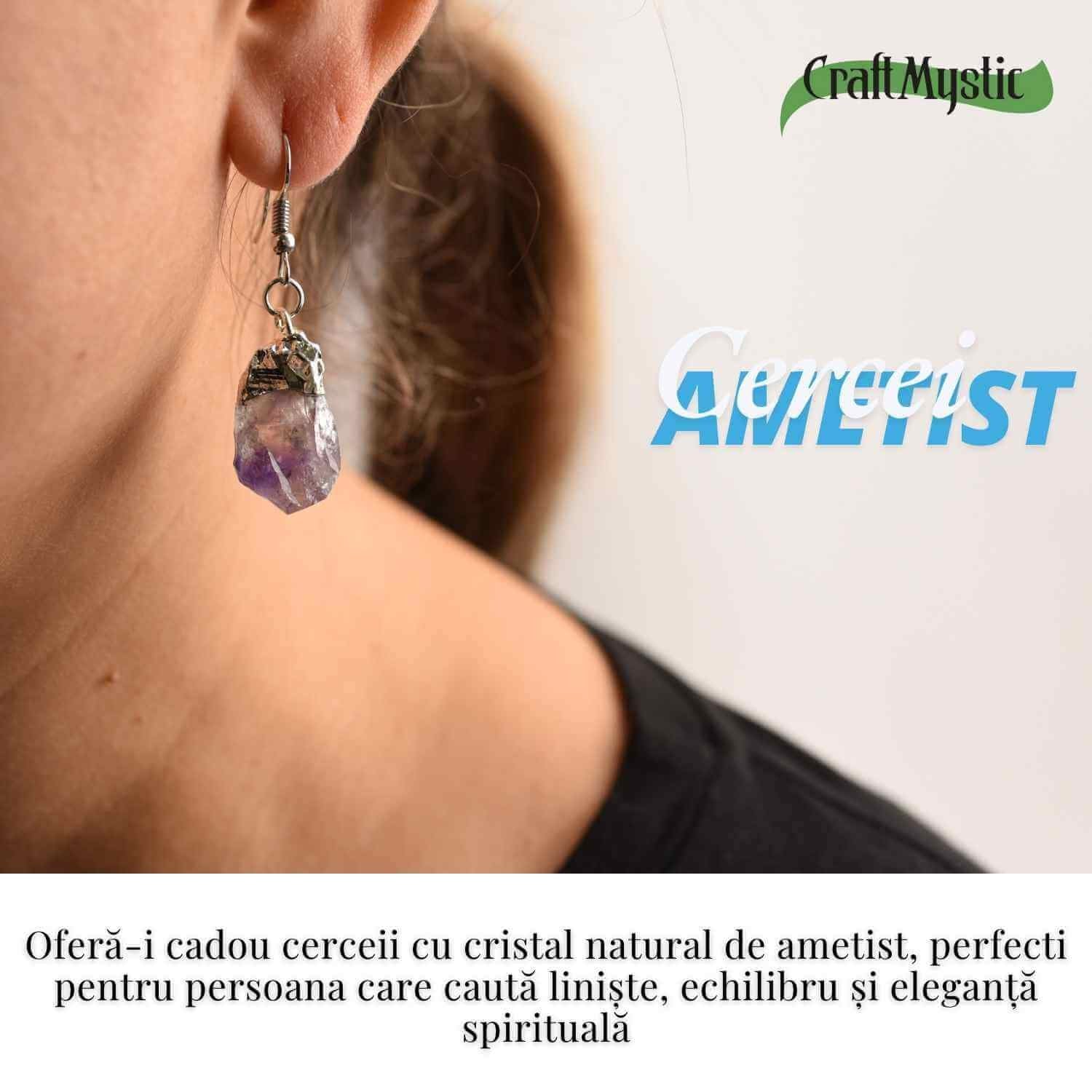 Cercei argintii cu Ametist Brut, argintii – Claritate si protectie spirituala