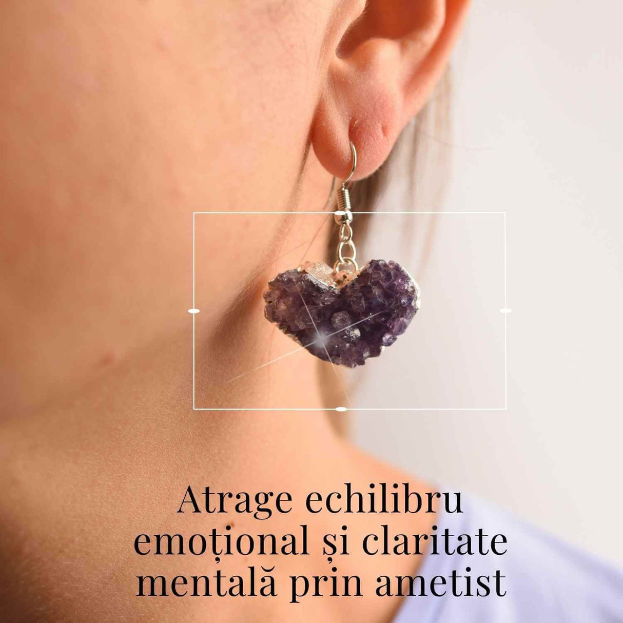 Cercei Argintii cu Ametist Druzy Natural, Forma Inima - Eleganta si Protectie