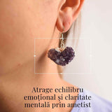 Cercei Argintii cu Ametist Druzy Natural, Forma Inima - Eleganta si Protectie