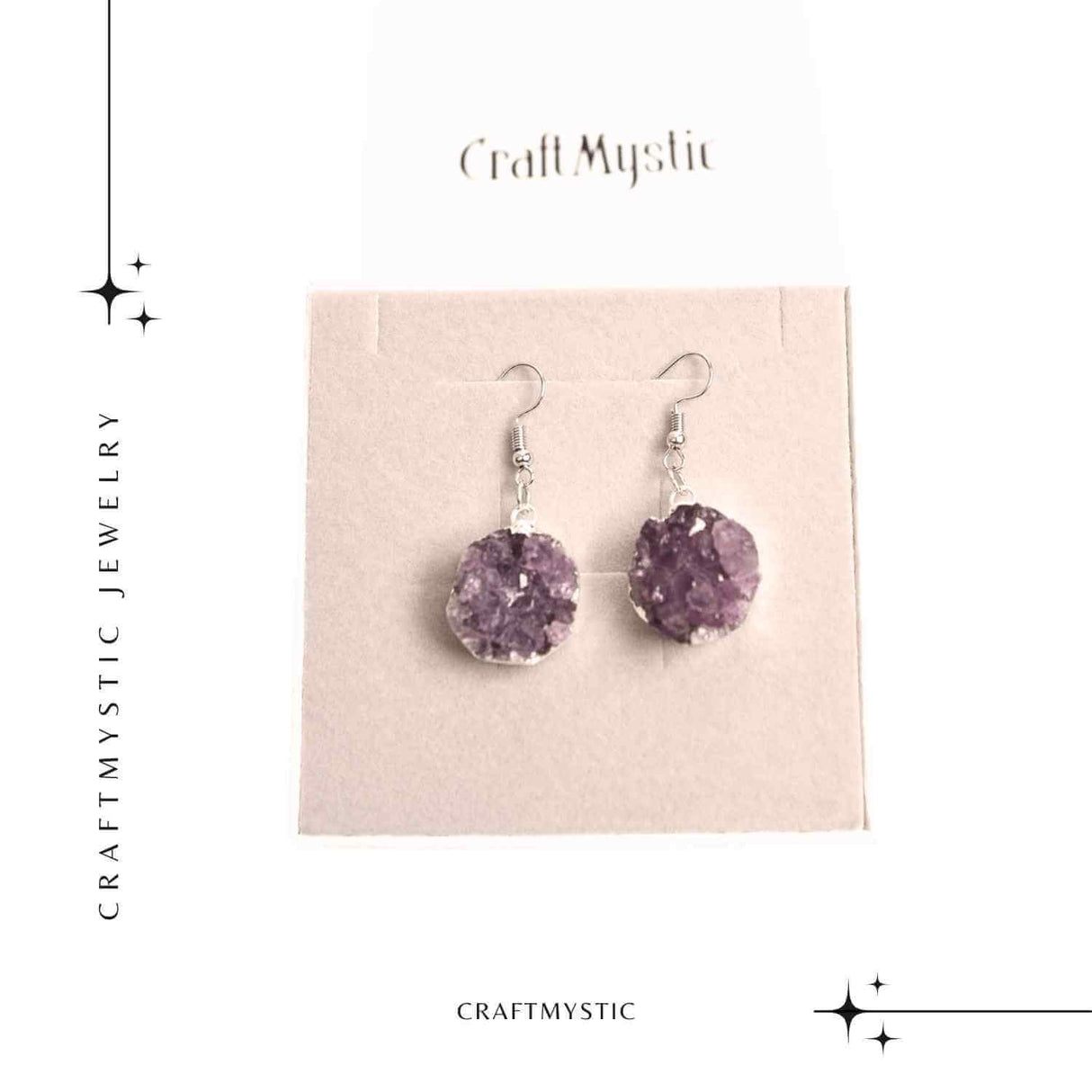 Cercei Argintii cu Ametist Druzy Natural Rotund - Claritate si Eleganta