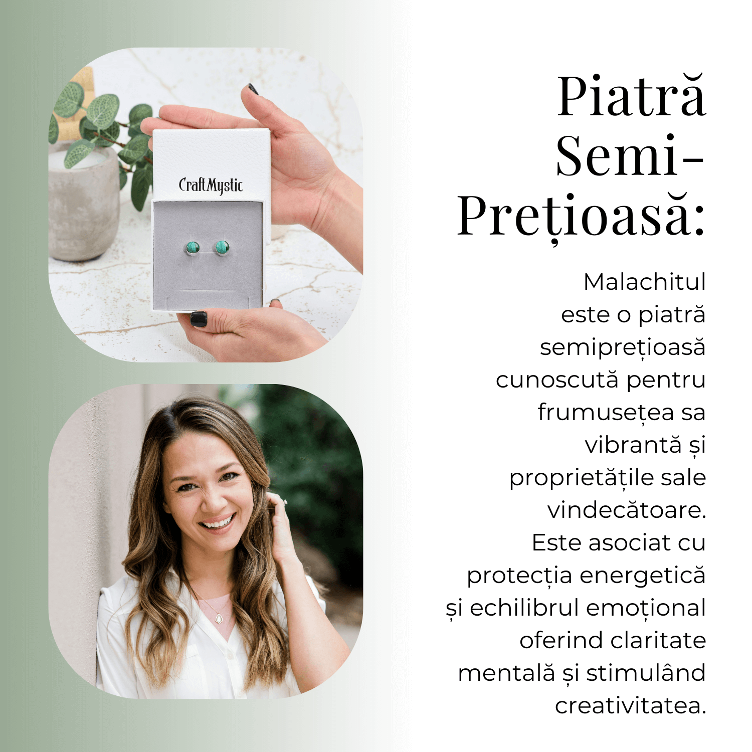 Cercei Eleganti cu Malachit Natural