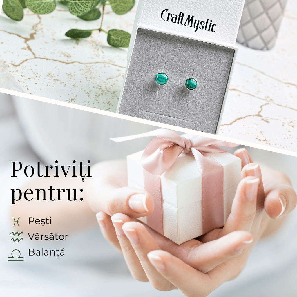 Cercei Eleganti cu Malachit Natural