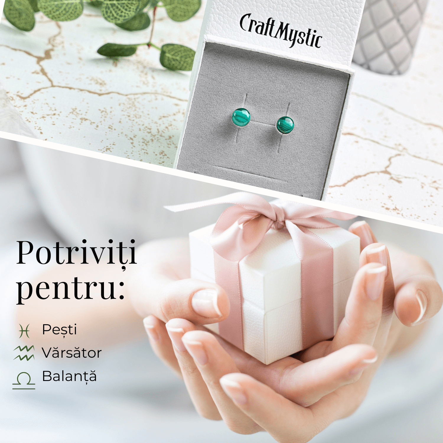 Cercei Eleganti cu Malachit Natural