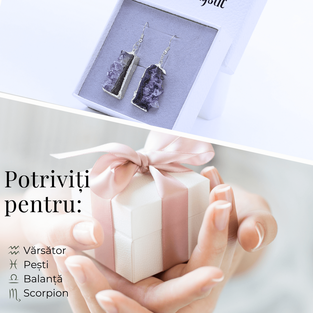 Cercei argintii cu Ametist druzy neregulat, pentru calm si echilibru spiritual