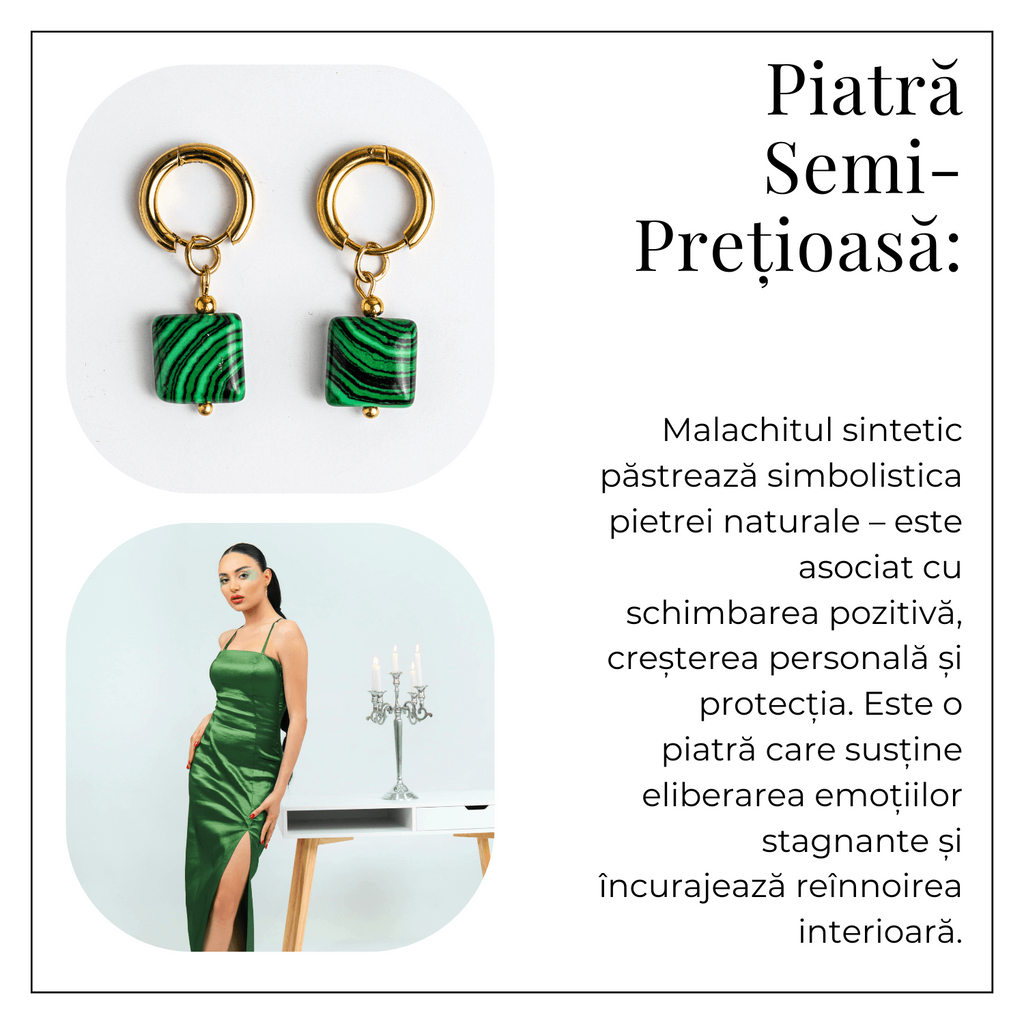 Energie Verde – Cercei cu Malachit Sintetic si Design Minimalist