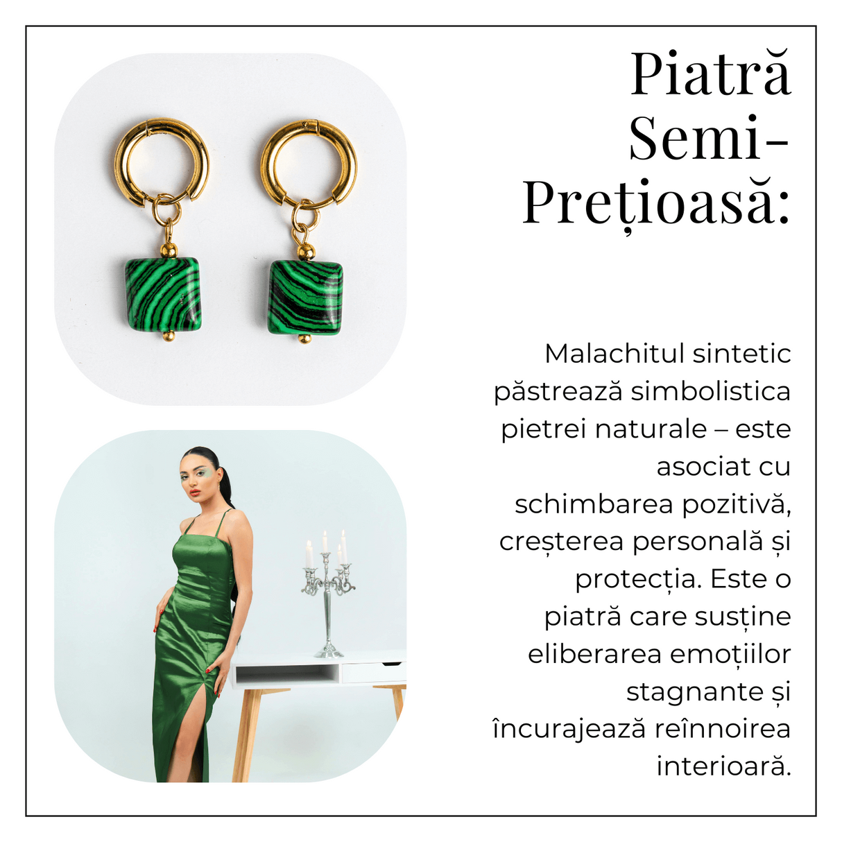 Energie Verde – Cercei cu Malachit Sintetic si Design Minimalist