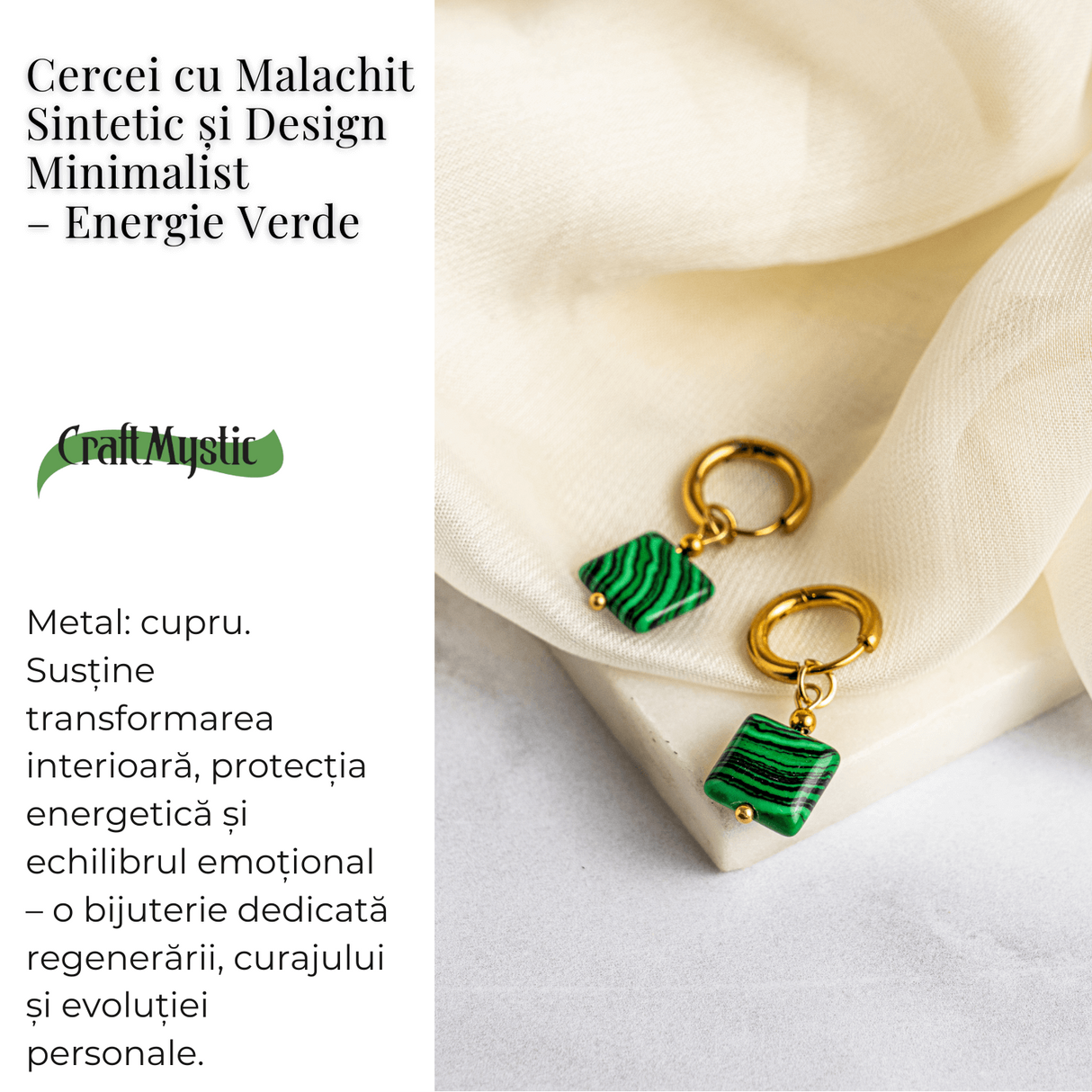 Energie Verde – Cercei cu Malachit Sintetic si Design Minimalist