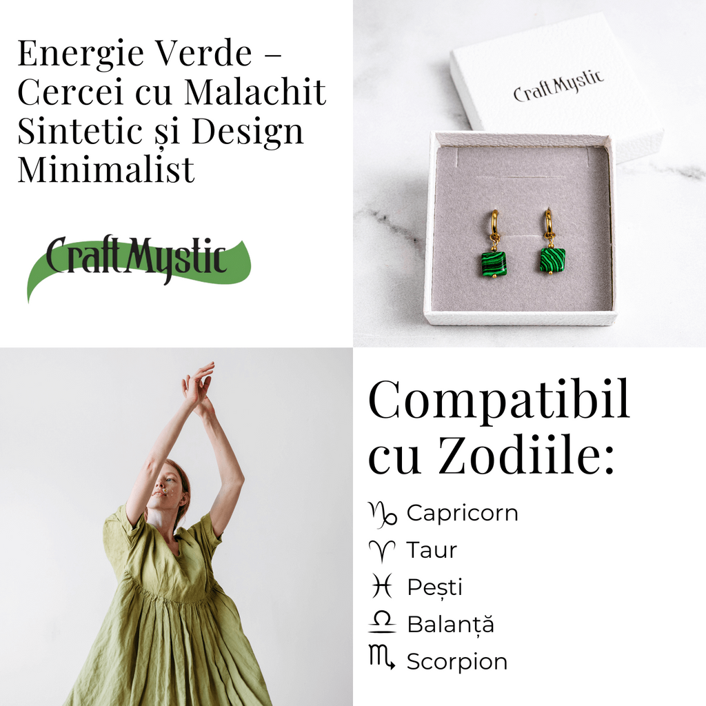Energie Verde – Cercei cu Malachit Sintetic si Design Minimalist