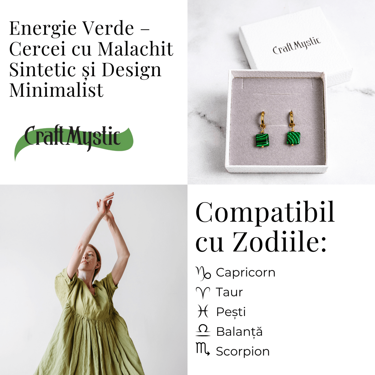 Energie Verde – Cercei cu Malachit Sintetic si Design Minimalist