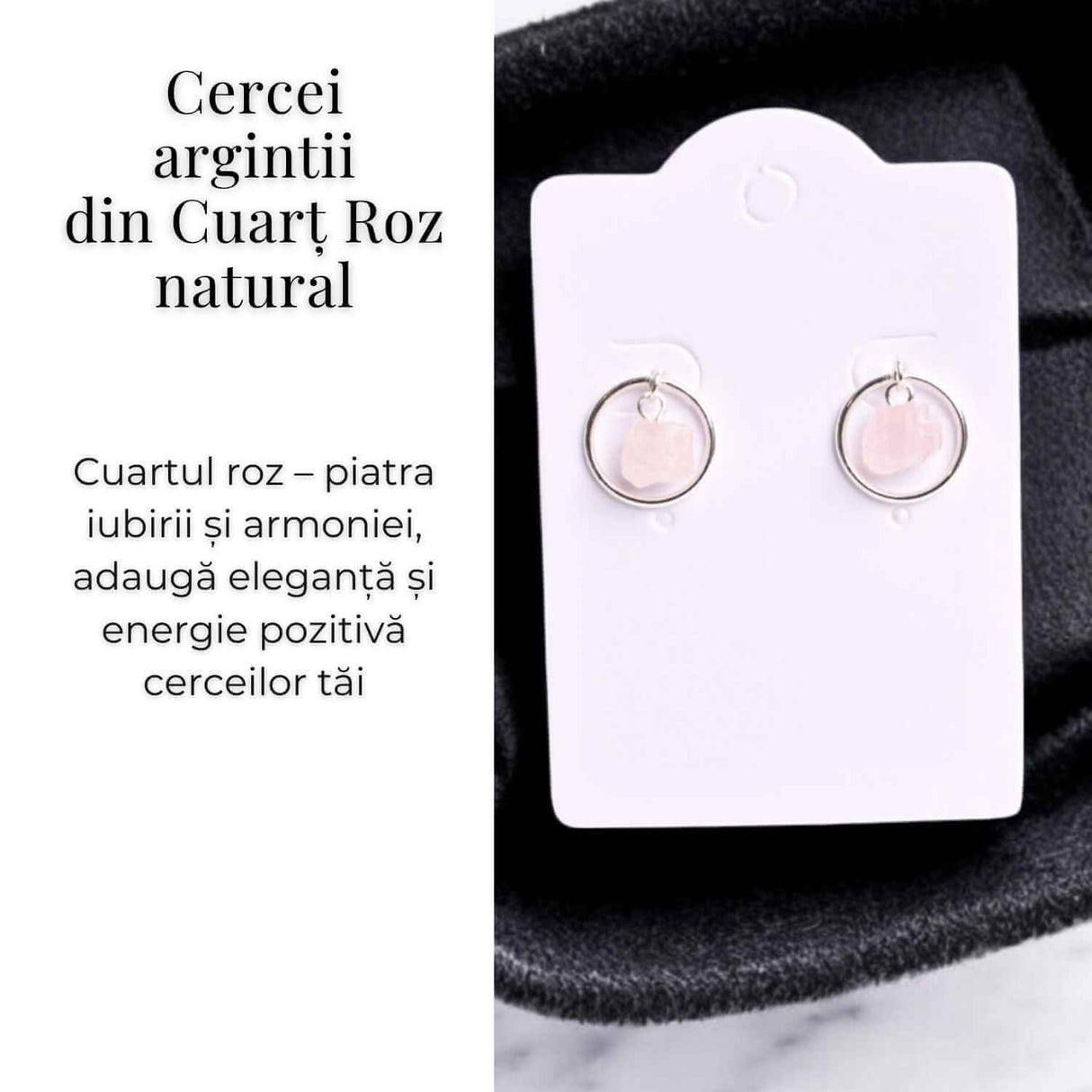 Cercei model sferic cu Cuart Roz – Iubire si Vindecare Emoționala