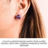 Cercei cu Ametist Brut inchidere pe tija cu opritor – Energie Pozitiva si Echilibru Interior