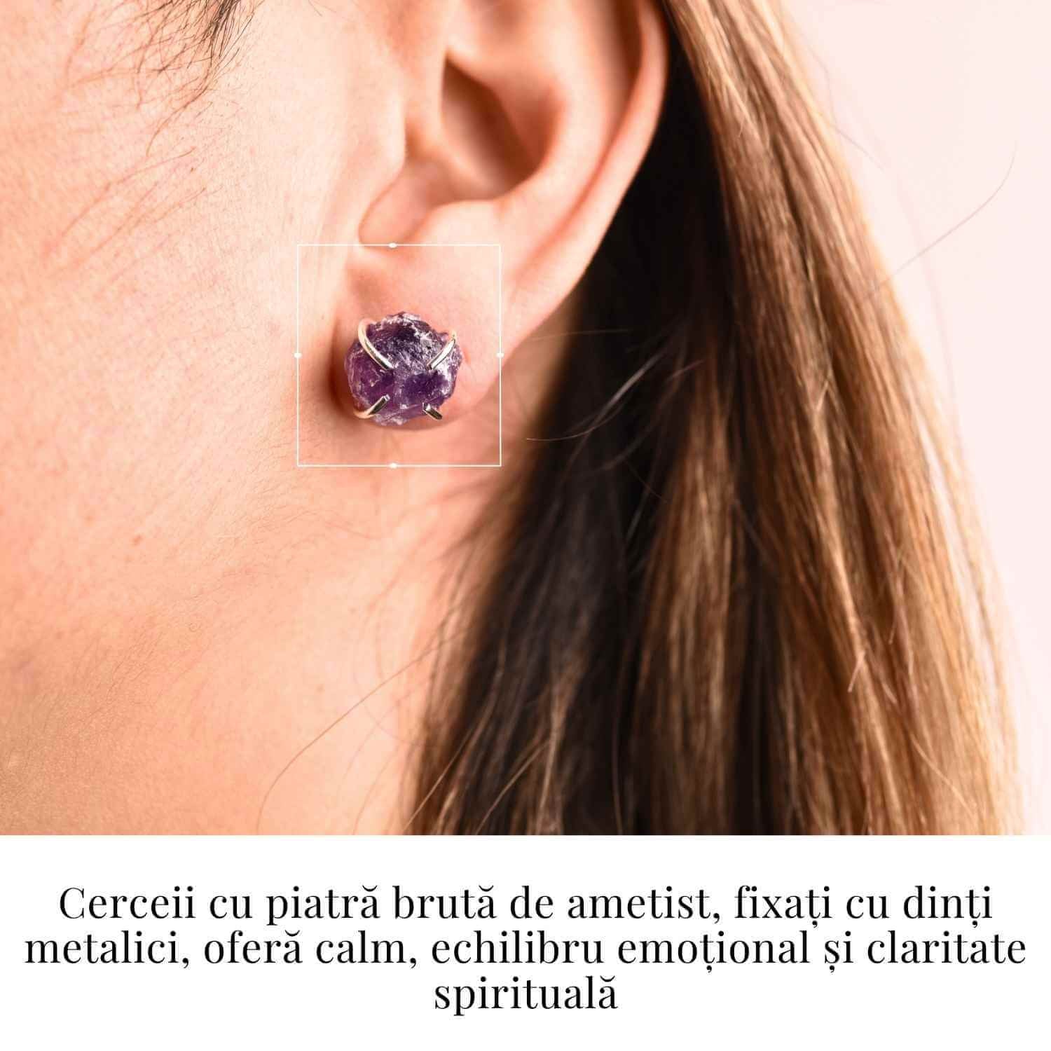 Cercei cu Ametist Brut inchidere pe tija cu opritor – Energie Pozitiva si Echilibru Interior