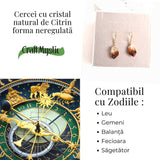 Cercei Aurii cu Citrin Brut Neregulat, Energie Pozitiva si Eleganta Naturala