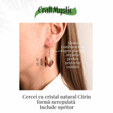 Cercei Aurii cu Citrin Brut Neregulat, Energie Pozitiva si Eleganta Naturala