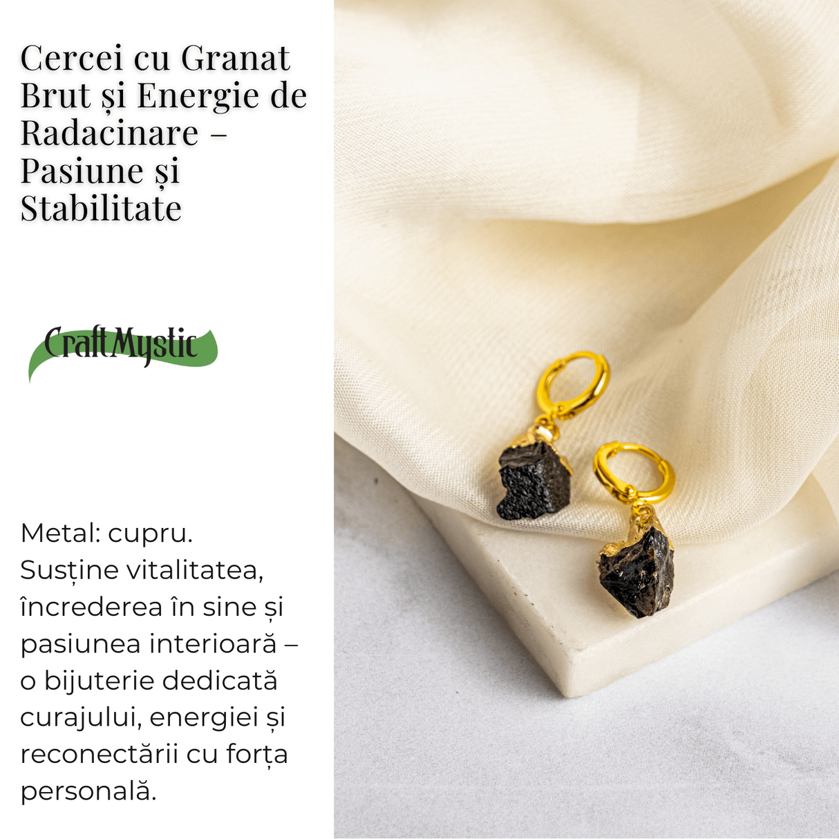 Pasiune si Stabilitate – Cercei cu Granat Brut si Energie de Radacinare