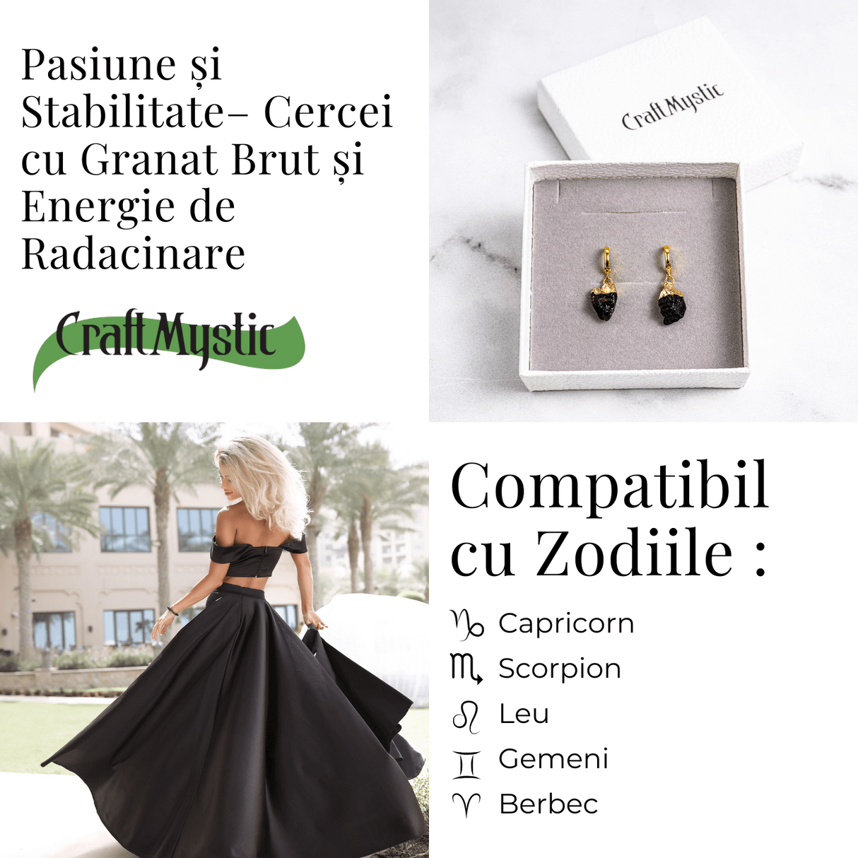 Pasiune si Stabilitate – Cercei cu Granat Brut si Energie de Radacinare