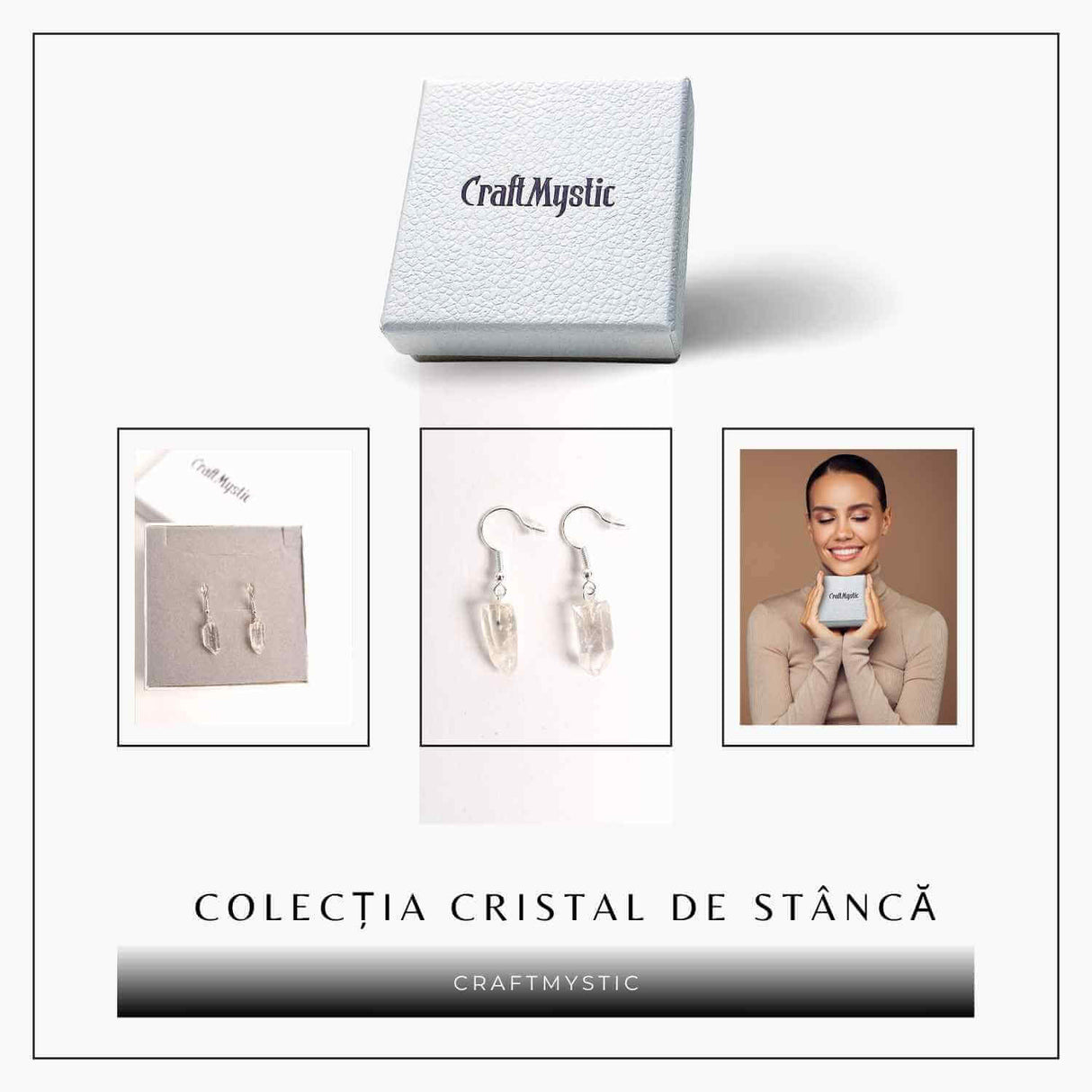 Cercei Argintii cu Cristal de Stanca, Claritate si Eleganta Naturala