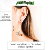 Cercei Aurii model lant cu Citrin Brut – Prosperitate si Eleganta Naturala