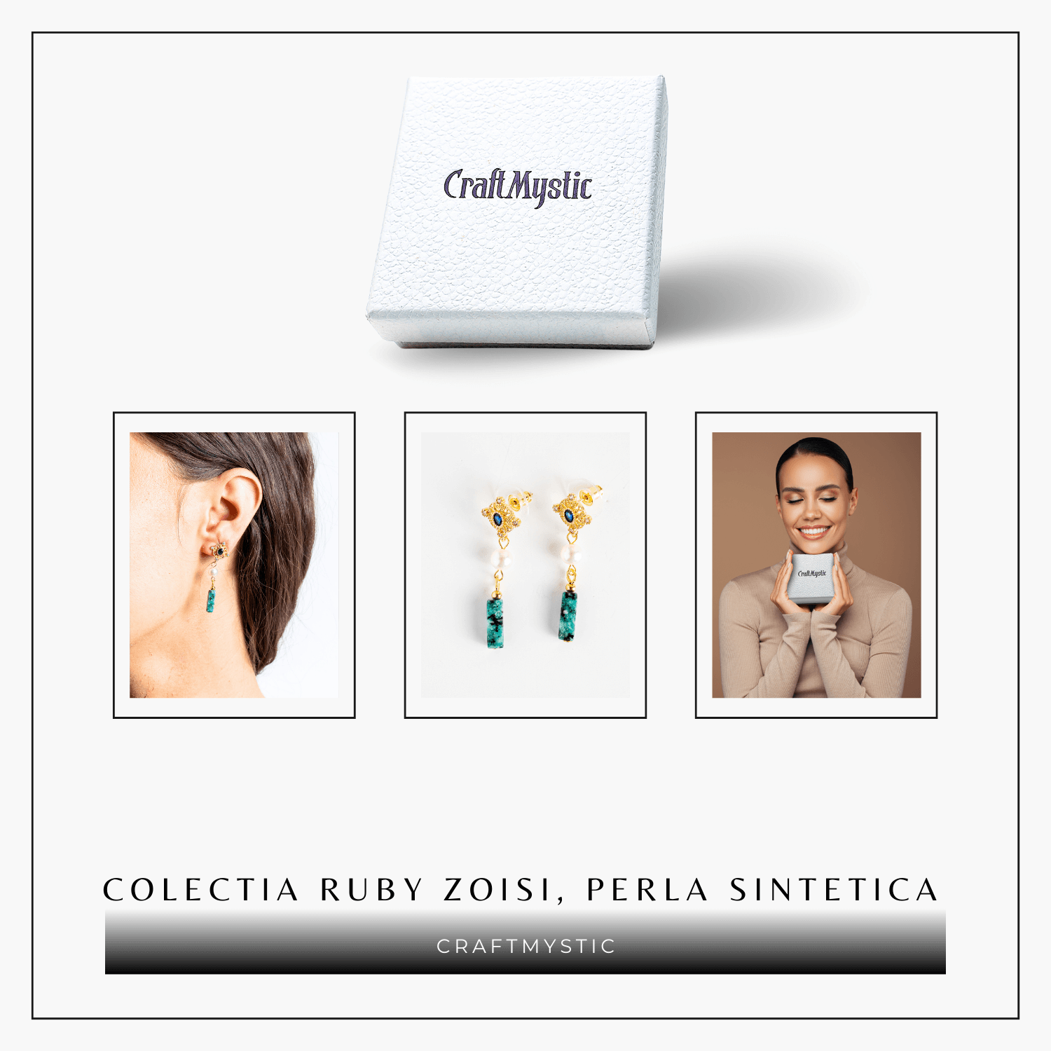 Cercei Aurii cu Perla Sintetica si Piatra de Ruby Zoisit – Eleganta si Echilibru Spiritual