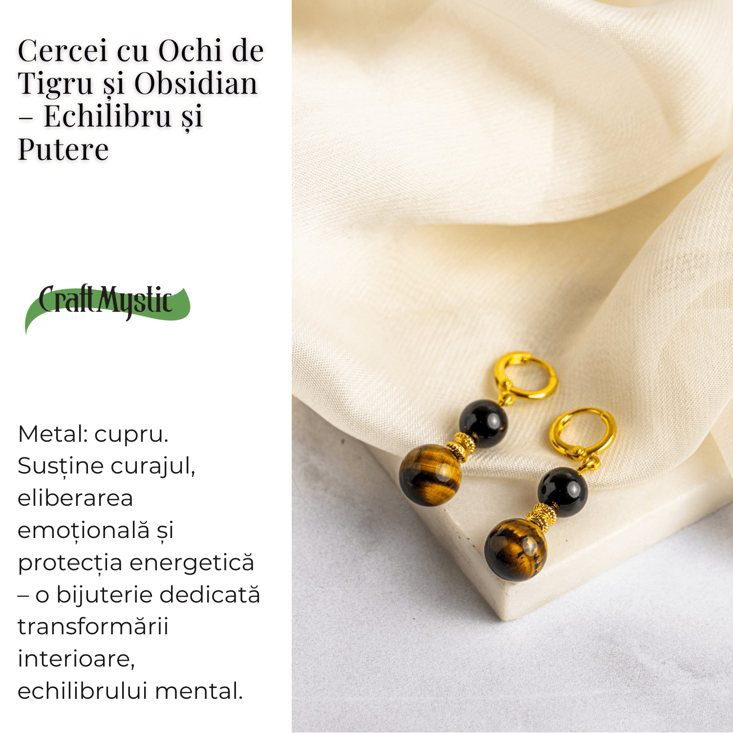 Echilibru si Putere – Cercei cu Ochi de Tigru si Obsidian