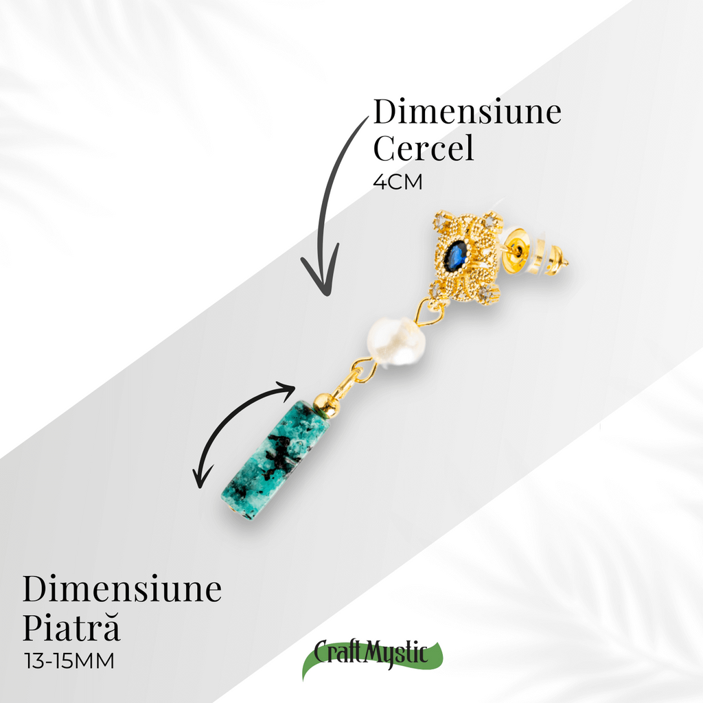 Cercei Aurii cu Perla Sintetica si Piatra de Ruby Zoisit – Eleganta si Echilibru Spiritual