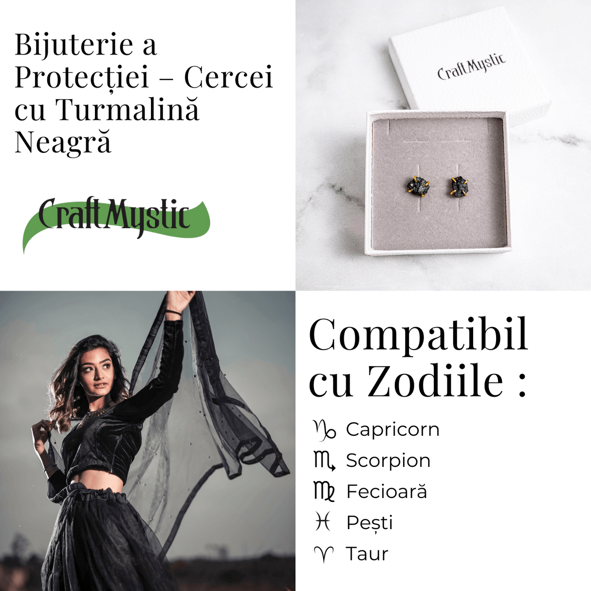 Protectie si Eleganta – Cercei cu Turmalina Neagra si Accente Aurii