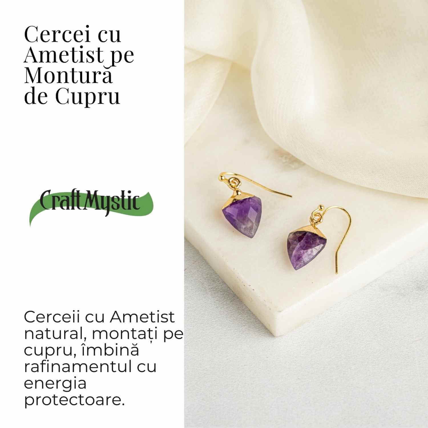 Cercei Aurii Eleganti cu Ametist Natural Fatetat – Eleganta si Protectie