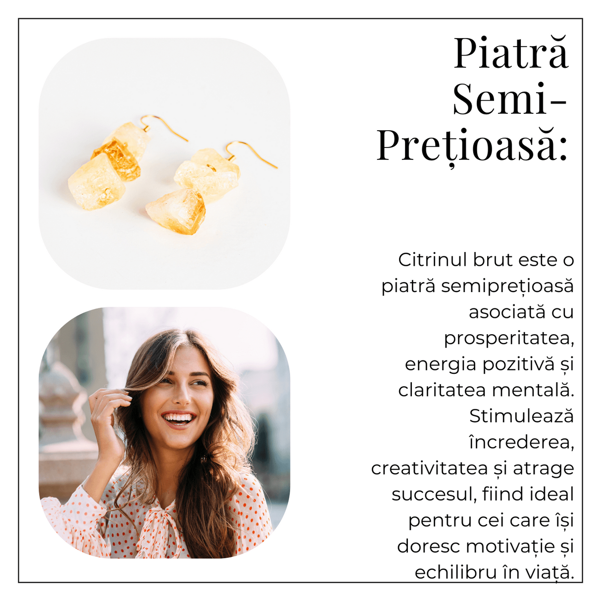 Cercei Aurii cu Triplu Piatra de Citrin Brut – Putere si Energie Pozitiva