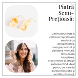 Cercei Aurii cu Triplu Piatra de Citrin Brut – Putere si Energie Pozitiva