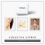 Cercei Aurii cu Triplu Piatra de Citrin Brut – Putere si Energie Pozitiva
