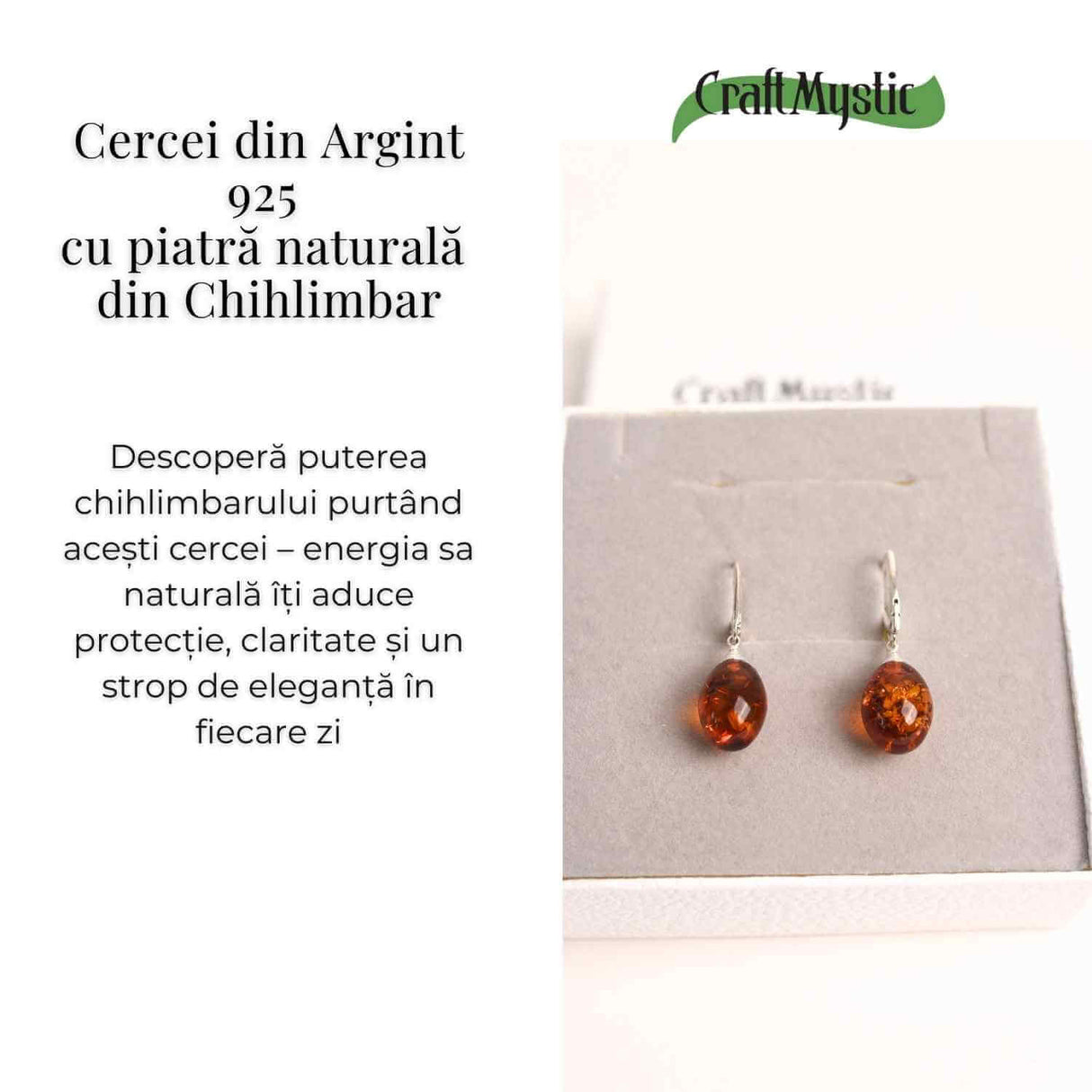Cercei Ovali din argint 925 cu Chihlimbar Natural – Protectie si Eleganta