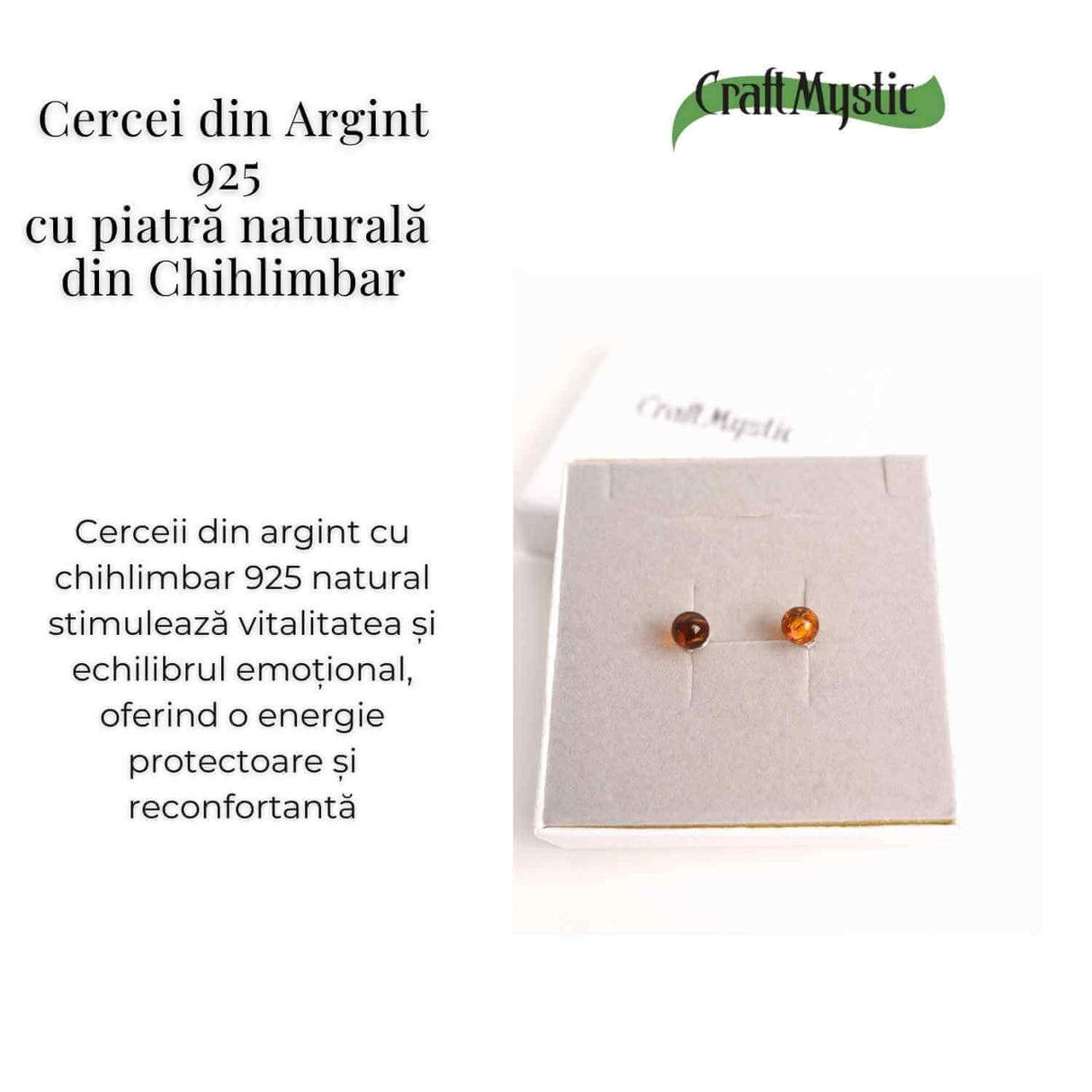 Cercei Argint 925 cu Chihlimbar Bobita - Eleganta si Energie Pozitiva